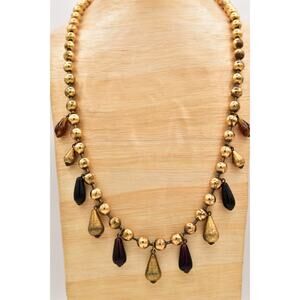 DVF Dian Von Furstenberg Vintage Beaded Neckalce Dangle Metal Glass Signed 9J
